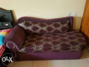 Brown And Pink Floral Fabric Sofa