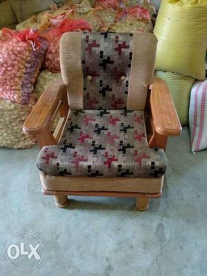 Brown And Pink Floral Fabric Sofa Chair