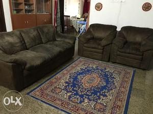 Comfortable couch with wooden center table