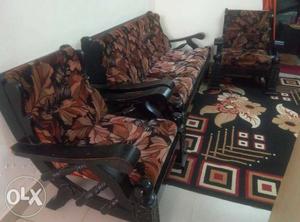 Red And Black Floral Fabric Sofa Set
