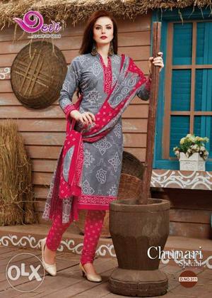 Bandhani cotton dress with cotton duppata