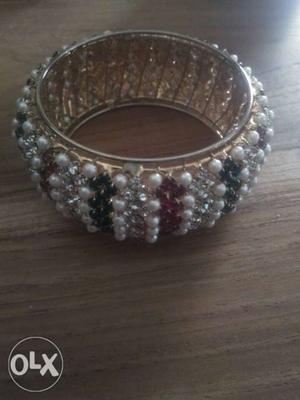 Beaded White, Red, And Green Bangle