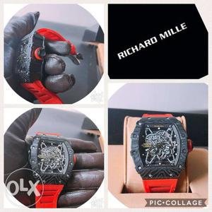 Black Mechanical Watch With Red Band Collage
