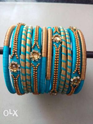 Blue And Gold Silk Thread Bangle Lot