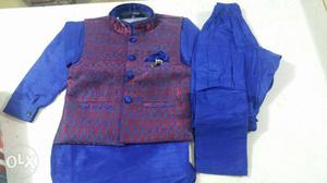 Blue And Red Sherwani Suit