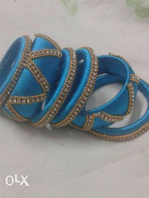 Blue-and-gold Silk Thread Bangle Lot