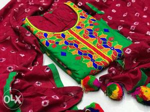 Cotton embroidery work Dupatta cotton bandhni