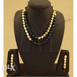 Elegant Two Line Statement Kundan Necklace Earring Set with
