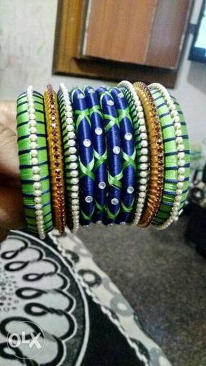 Green And Blue Silk Thread Bangle Set