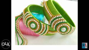 Green And White Knitted bangles