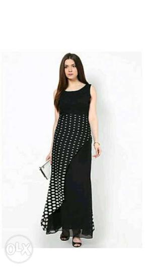 Meia Black Dotted Dreaping long dress Febric