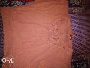 Orange Floral Scoop-neck Shirt