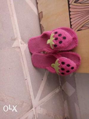 Pair Of Girl's Pink Strawberry Home Slippers