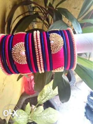 Pink-and-blue Threaded Bangles