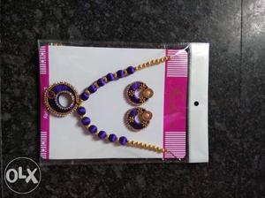 Purple And Gold-colored Chandbali Necklace And Earrings