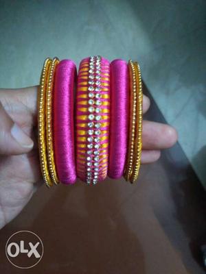 Purple And Yellow Silk Thread Bangle Bracelet