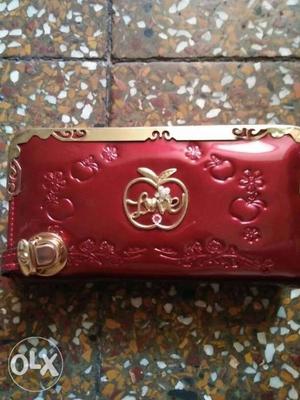 Red And Brown Leather Long Wallet