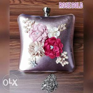 Rose Gold Floral Clutch Handbag