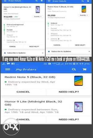 Sell sell Seal pack Mi Note 5 and Honor 9 lite