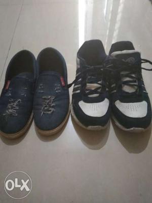 Two pair of shoes blue denim n sports shoes