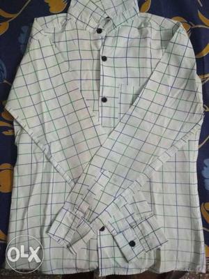 White And Black Grid Print Long-sleeved Shirt