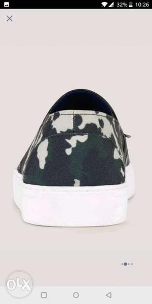 White, Black, Green, And Gray Camouflage Low-top Sneaker