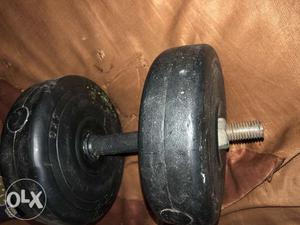 2 dumbell, one rod, 4 plates of 5 kgs and 4