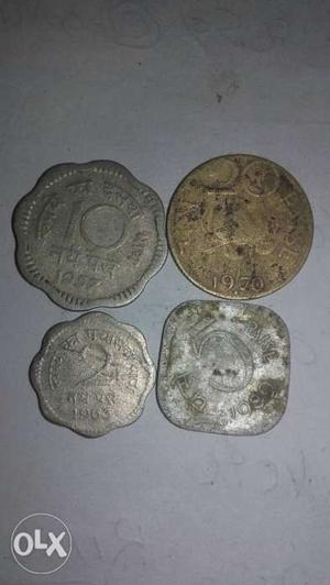 Old indian 4 coins available 20 paise 10, 2, &