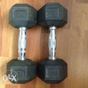 Pair Of Black-and-gray 7.5 Kg Adjustable Weight Dumbbells