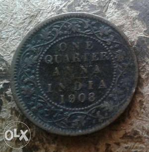 Round  Silver-colored 1 Quarter Indian Anna Coin