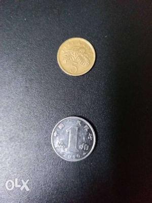 Singapore 5 cents and China 2 yan.mint condition