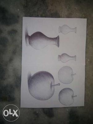Sketch Of Vases And Apples