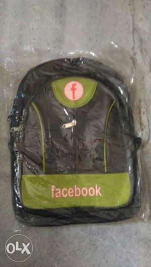 Black And Green Facebook-printed Backpack