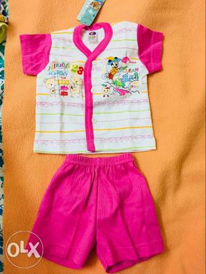 Girl's Pink And White Sleeves Dress (unused)