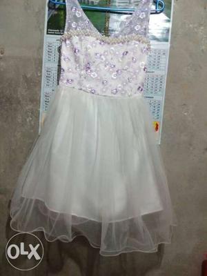 Kid's White And Pink Floral Sleeveless Dress