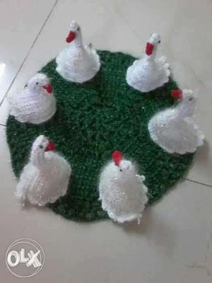 Six White Knitted Ducks