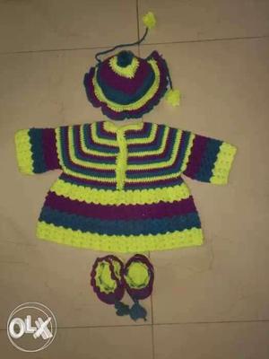 Toddler's Green And Yellow Striped Knitted Dress