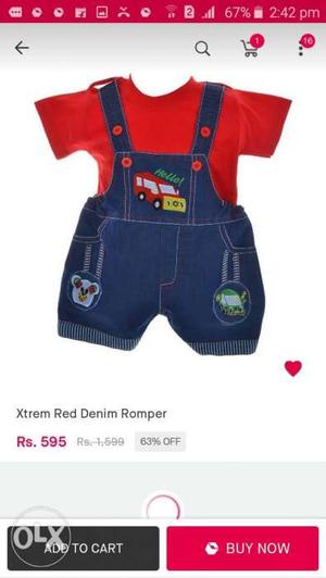 Toddler's Red And Blue Xtrem Denim Romper