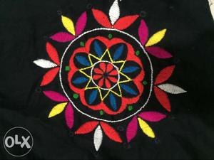 Black, Red, And Green Floral Textile patch