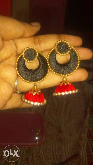 Black and Red silk thread earrings