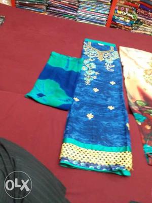 Blue And Beige Sari Dress