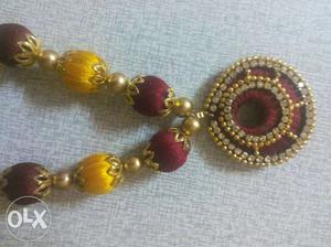Brown And Yellow Beaded Necklace
