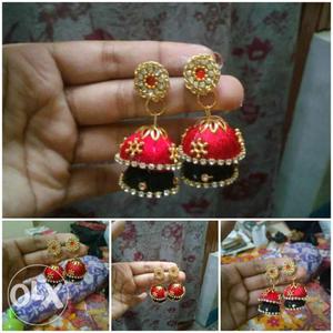 Completely new handmade silk thread double jhumkas