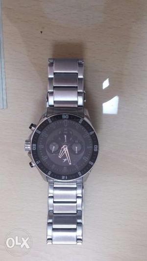Fastrack Round Black Chronograph Watch With Chain Strap