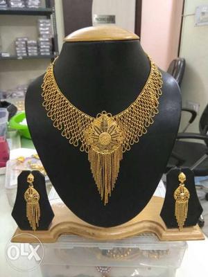 Fringe Gold-colored Necklace And Earrings Set