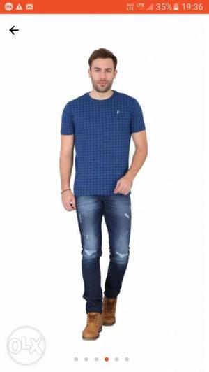Men's Blue Crew-neck T-shirt new size L available