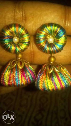 Multi color silk thread earring