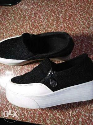 Pair Of Black Slip-on Shoes Size 4