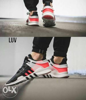 Pair Of Black-white-and-red Adidas Sneakers Collage Photo