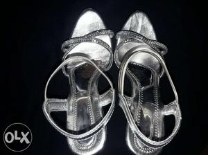 Pair Of Gray Leather Open-toe Sandals